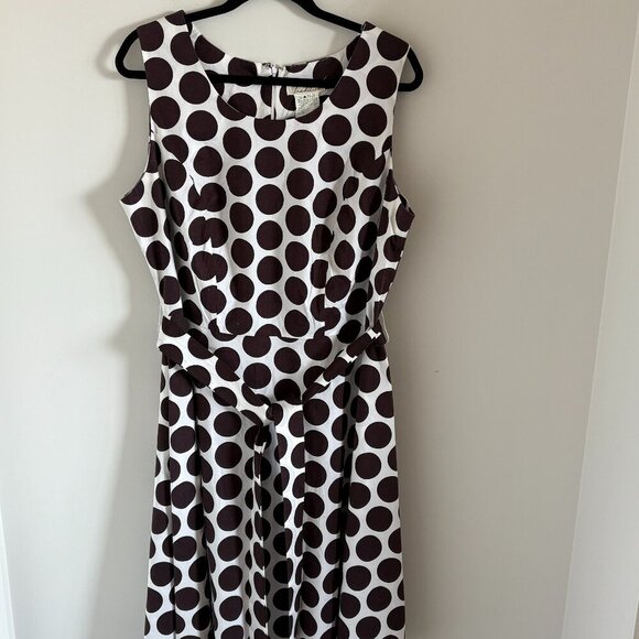 Tradition Women's Brown/White Polka Dot Sleeveless Midi Dress 97% Cotton Sz18W - Picture 1 of 5